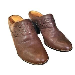 Söfft Brown Leather Studded Almond Toe Slip-On Heeled Mules Women's Size 8